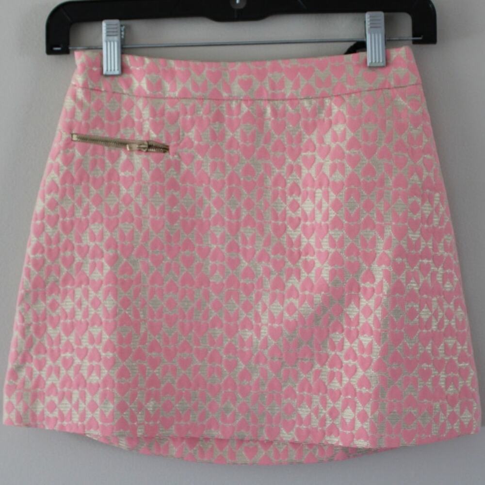 NWT Bonpoint Couture Dona Metallic Pink Heart Mini‎ Skirt 12
